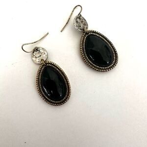 Black, silver and gold tone teardrop drop earrings